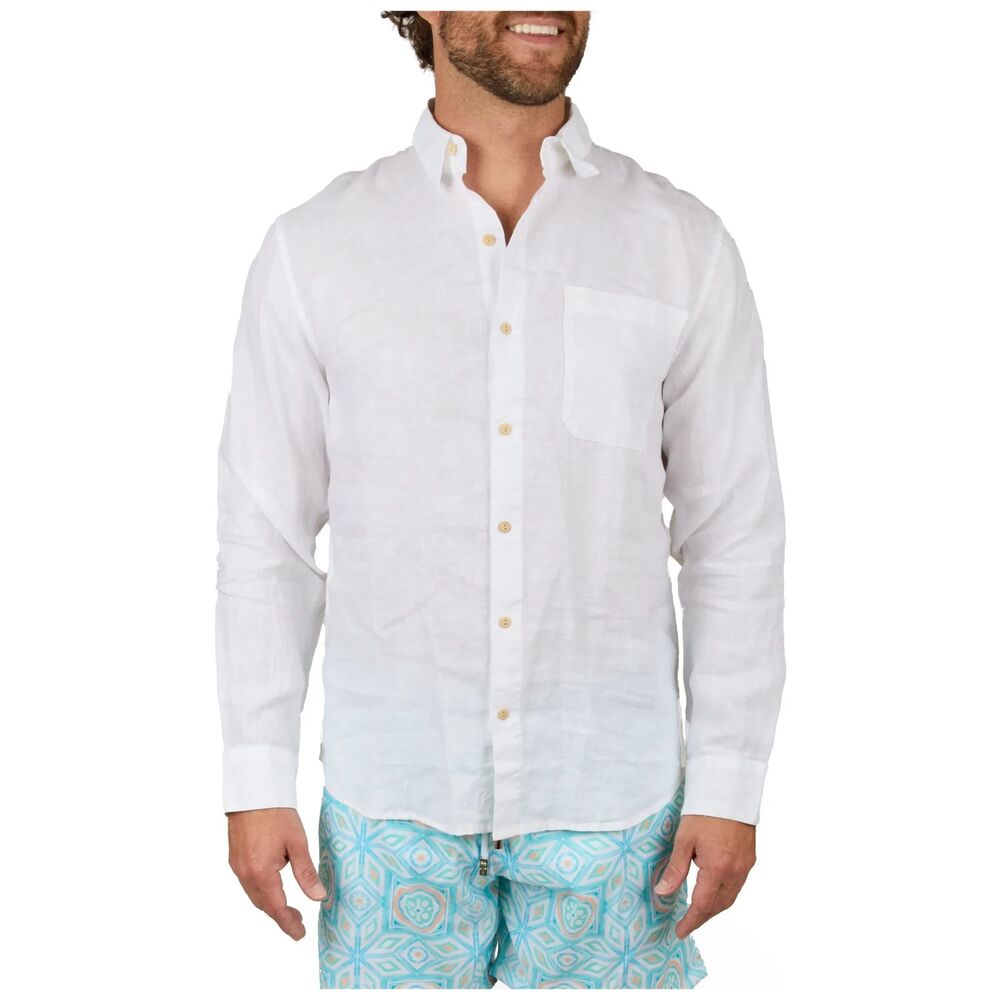 Kenny Flowers The Casa Blanca Long Sleeve White Linen Shirt Men's Size Large